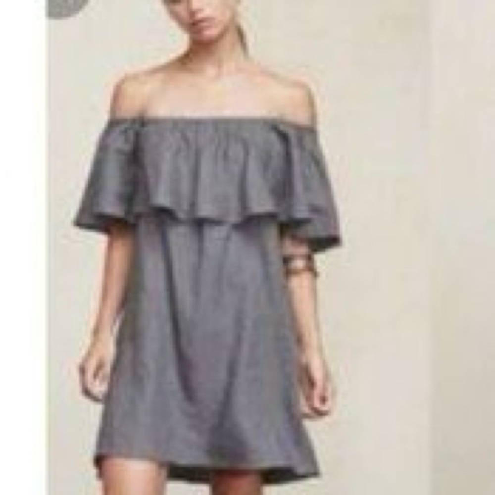 Reformation Smokey Denim Blue Gray Off The Shoulder Square Neck Dress Size XS